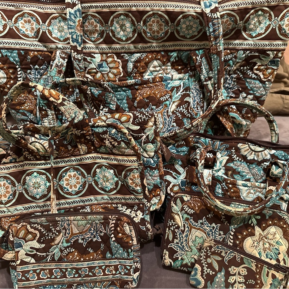 Floral Patterned Tote Bag Bundle- Java Blue Brown and Teal
